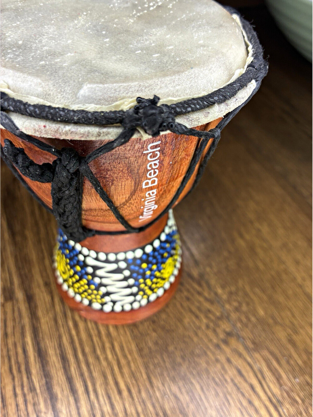 Virginia Beach Rope-Tuned Wood Djembe Hand Drum w/ Painted Base